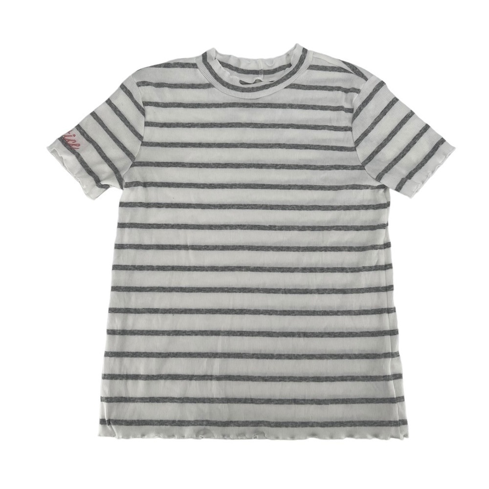 Justice Gray Striped Scalloped Short Sleeve T-Shirt Size 14/16 Girl’s